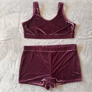 Torrid Curve bralette sports bra and shortie boy short shorts purple velour 3